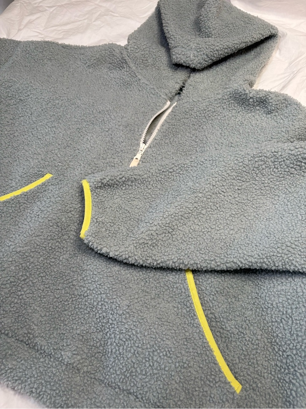 Wild Fable Light Blue Sherpa Teddy Fleece Half-Zip Cropped Hoodie w/ Trim